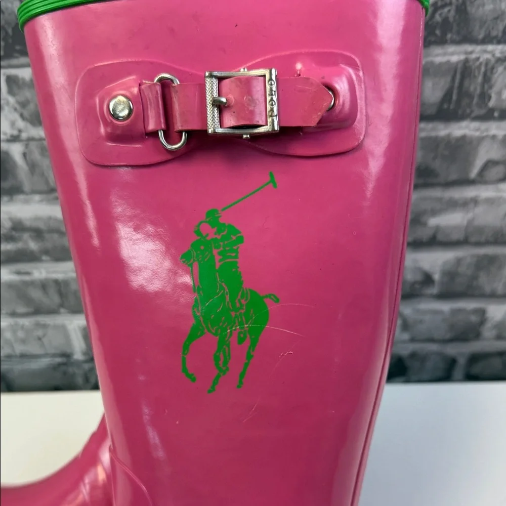 Pink Ralph Lauren Rain Boots with Green‎ Logo